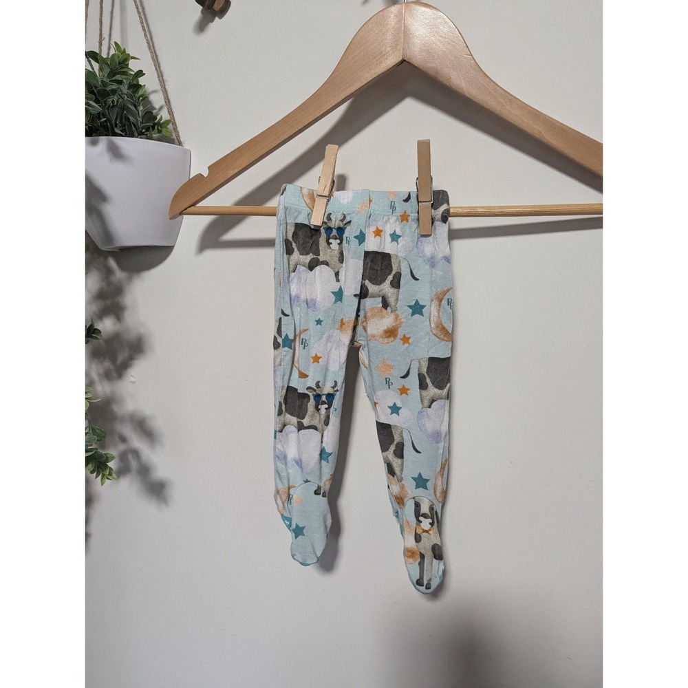 Bamboo baby pants Posh Peanut Tex Cows Moon print 0-3